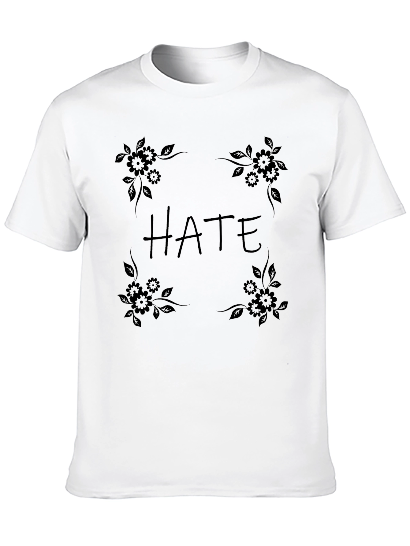 HATE Graphic Tee - Black Floral Design