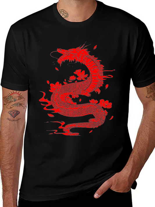 Red Dragon Graphic Tee - Black Cotton Blend Shirt