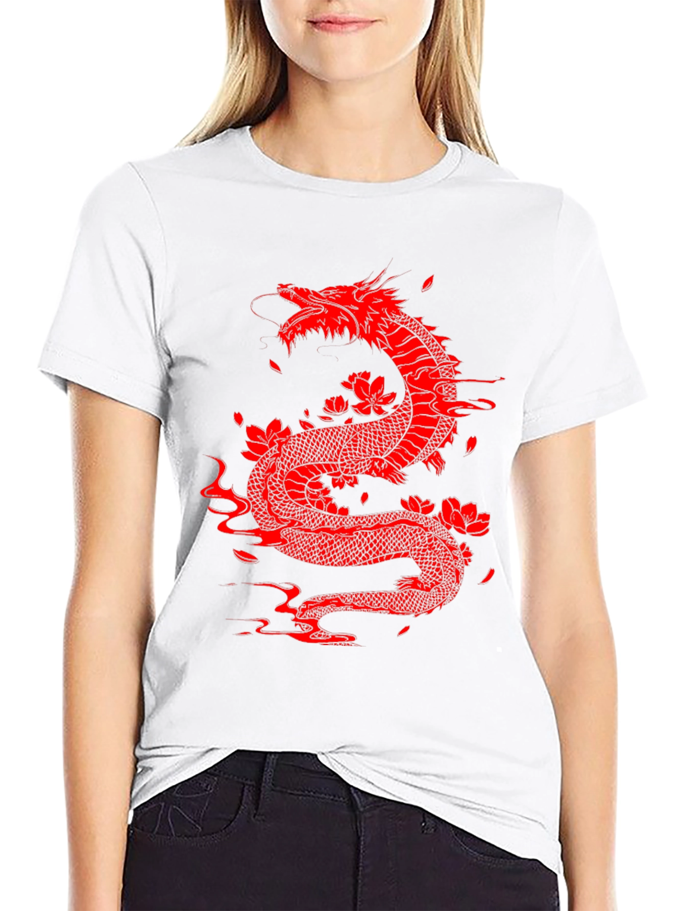 Red Dragon Graphic Tee - Black Cotton Blend Shirt