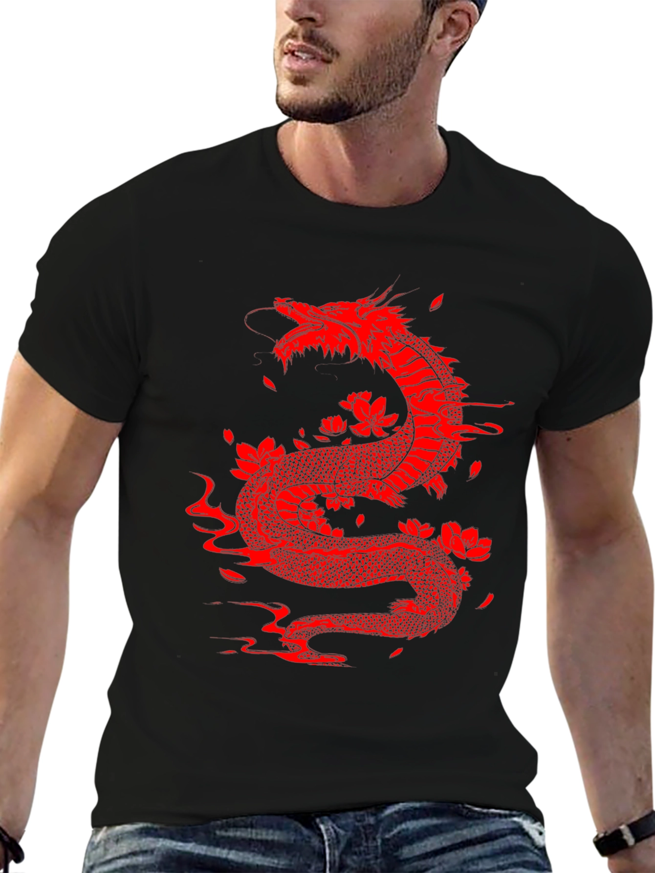 Red Dragon Graphic Tee - Black Cotton Blend Shirt