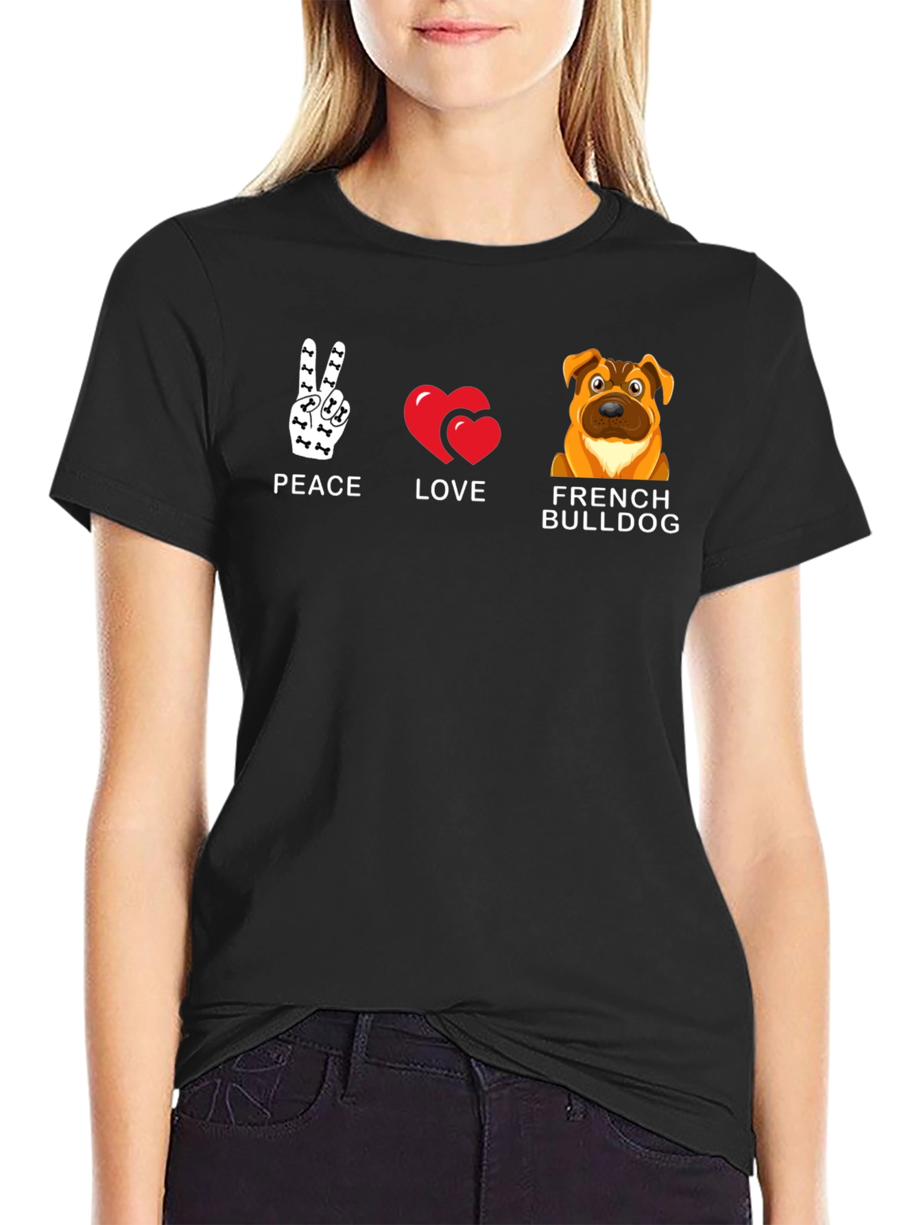 Peace Love French Bulldog Graphic T-Shirt