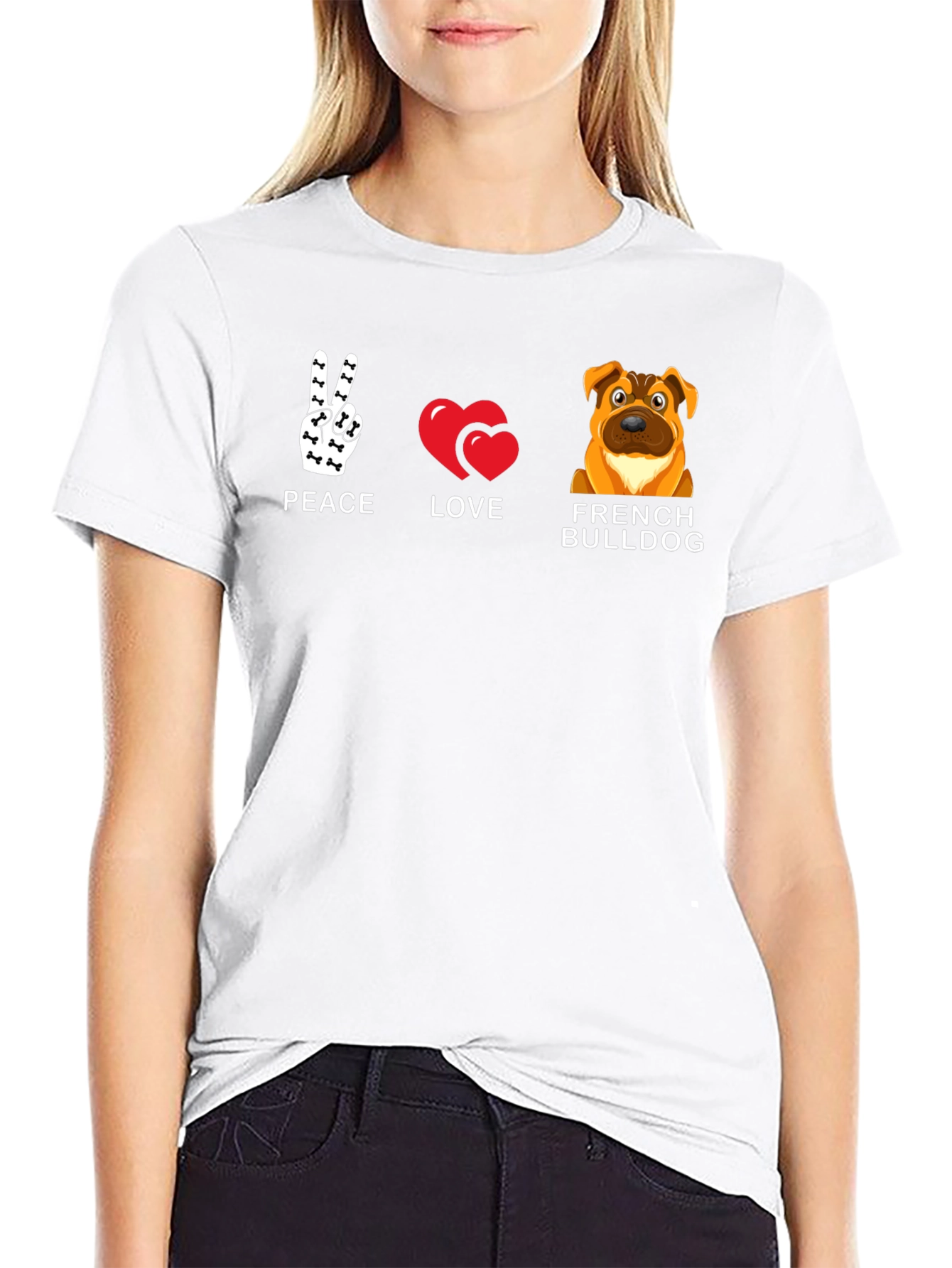Peace Love French Bulldog Graphic T-Shirt