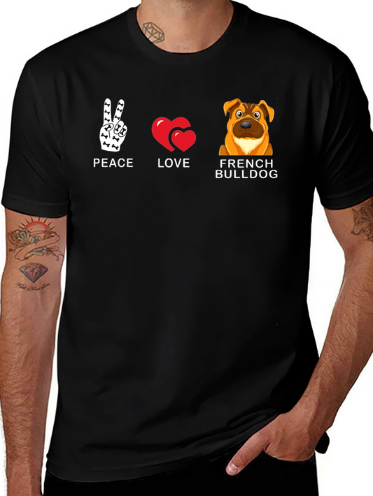Peace Love French Bulldog Graphic T-Shirt