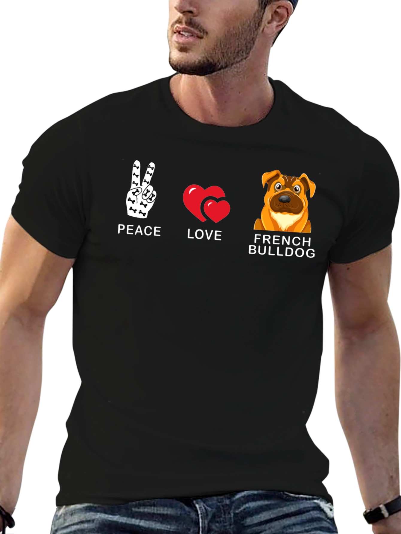 Peace Love French Bulldog Graphic T-Shirt