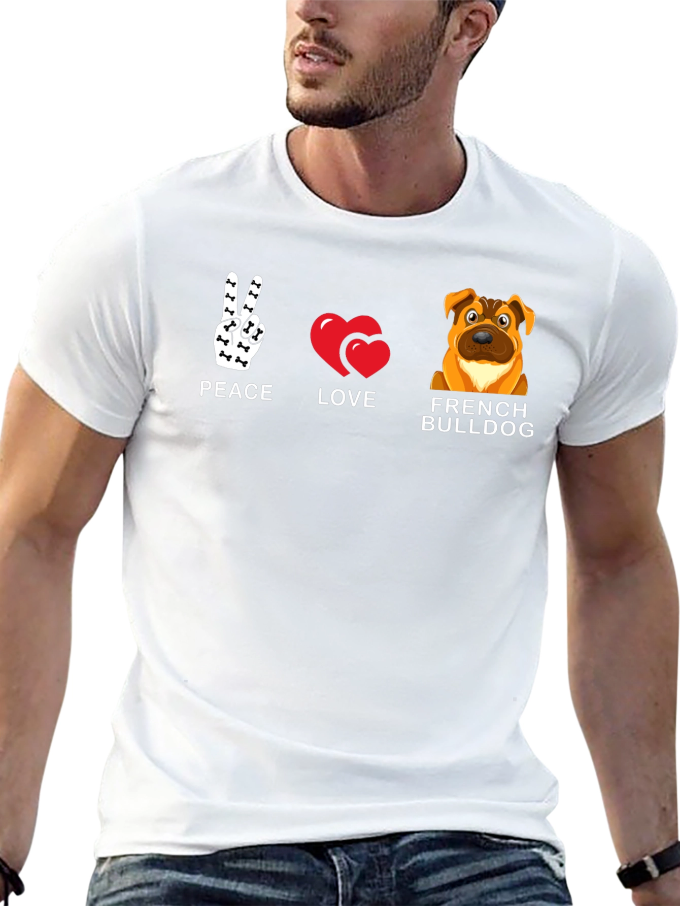 Peace Love French Bulldog Graphic T-Shirt