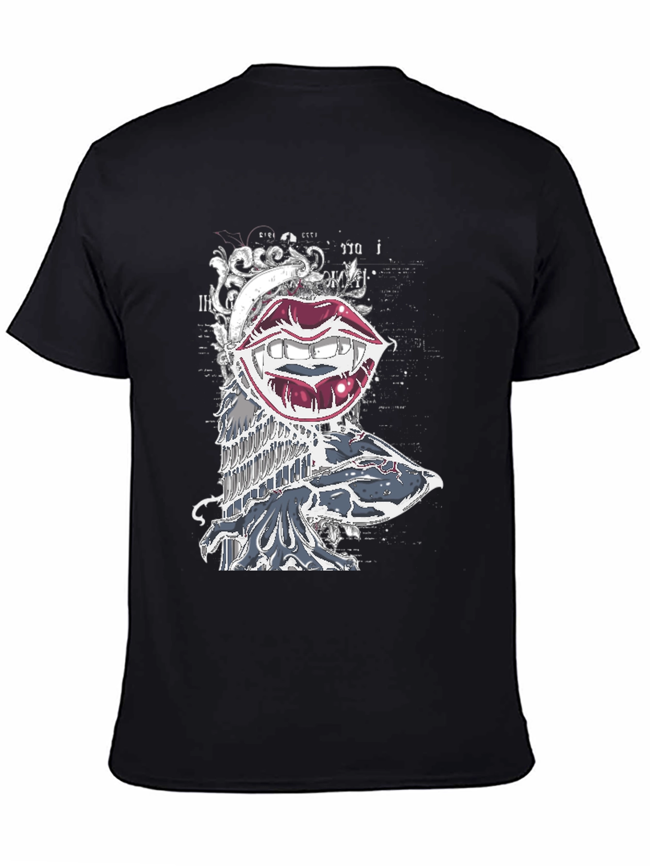 Vampire Lips Graphic Print Black T-Shirt
