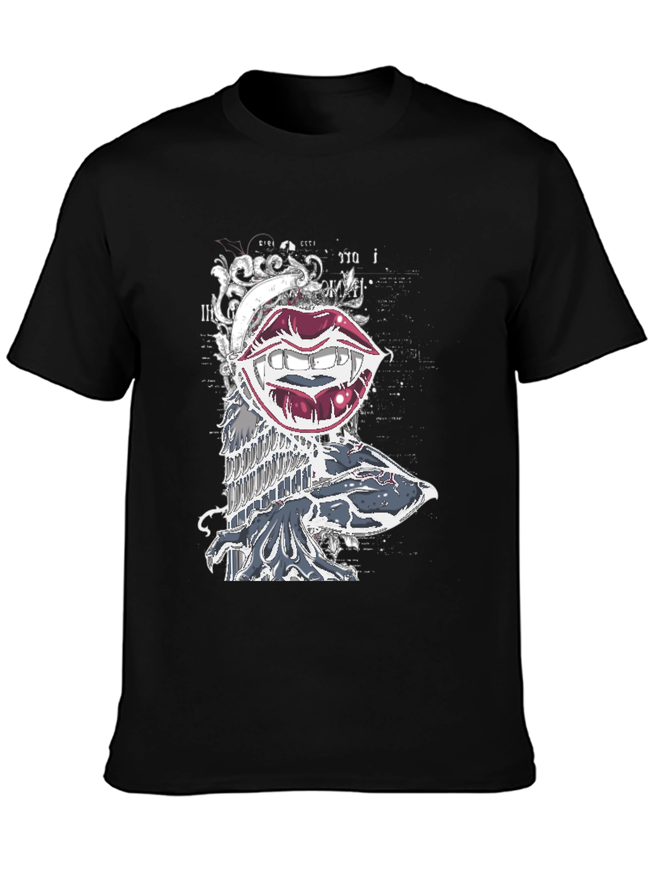 Vampire Lips Graphic Print Black T-Shirt
