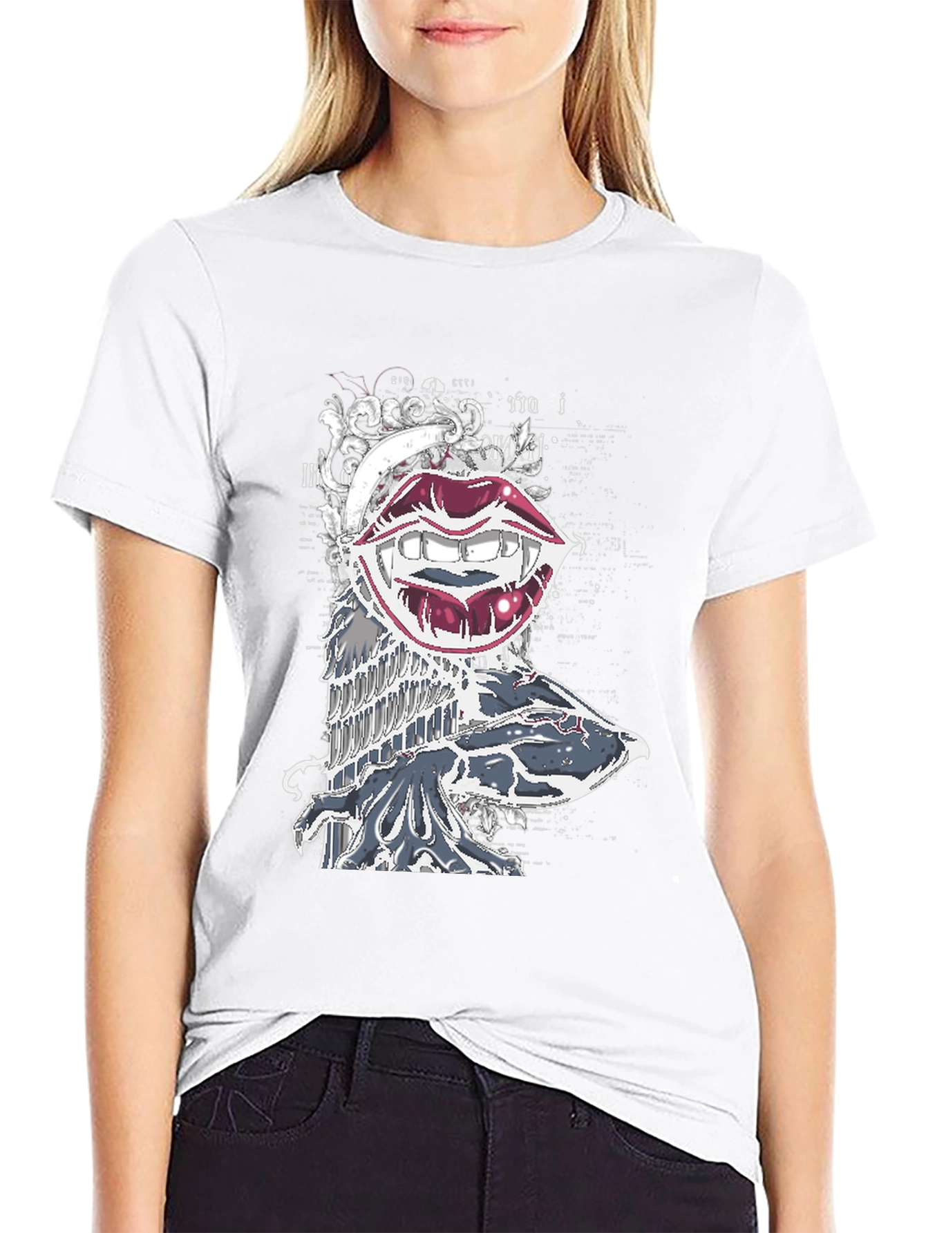 Vampire Lips Graphic Print Black T-Shirt