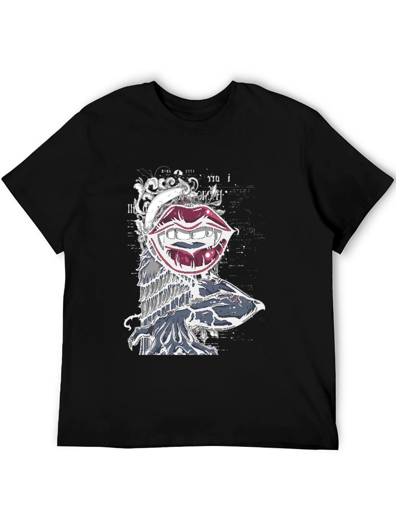 Vampire Lips Graphic Print Black T-Shirt