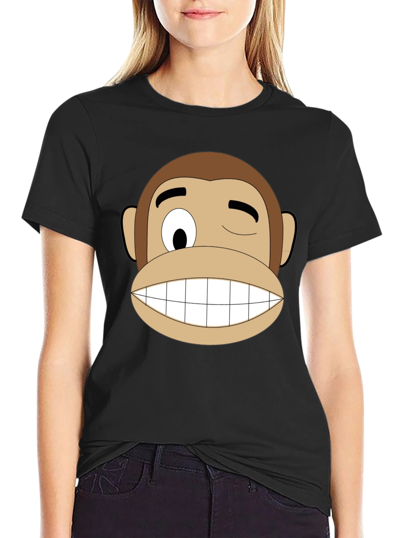 Funny Monkey Face Graphic T-Shirt - Black