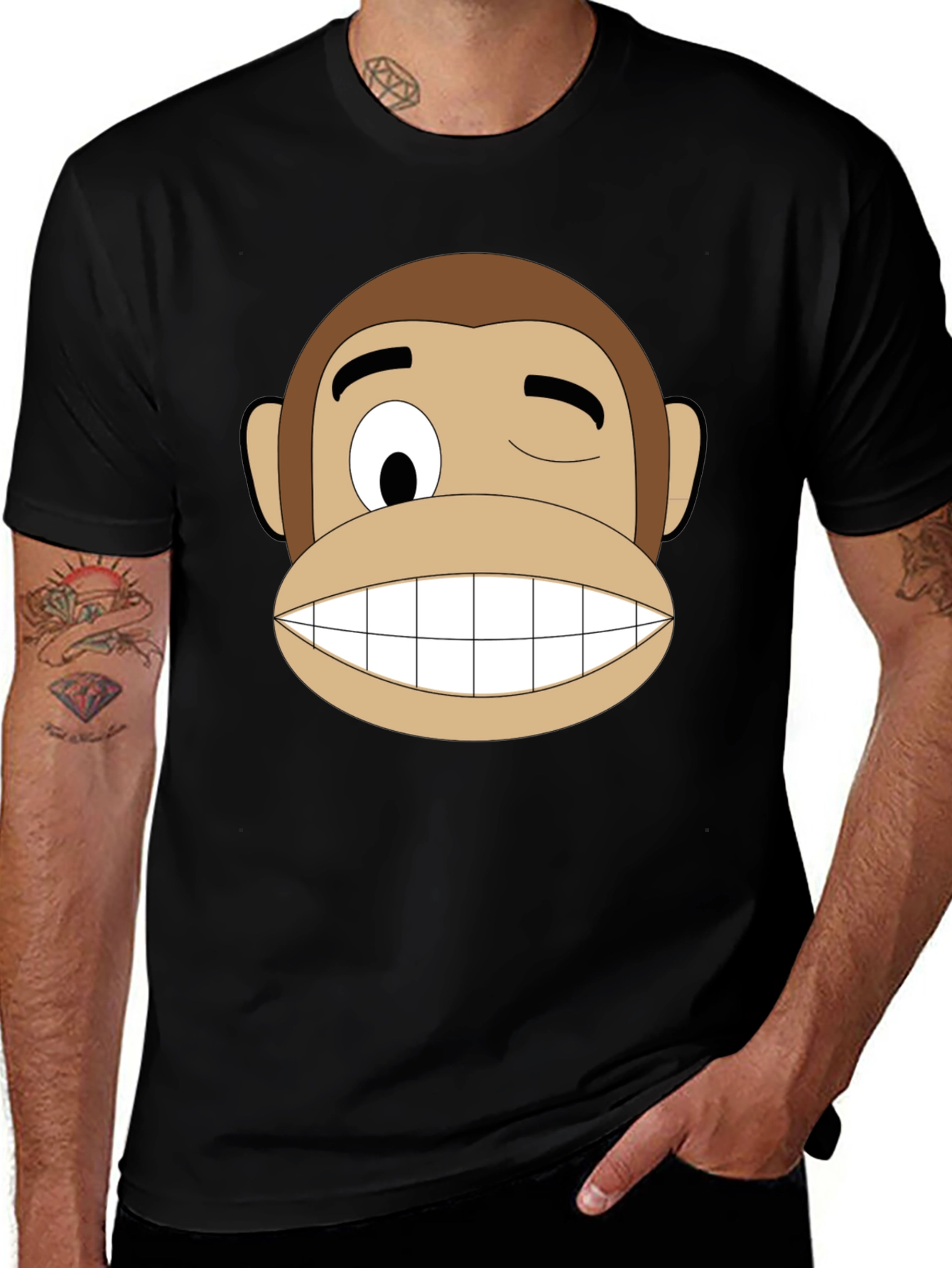 Funny Monkey Face Graphic T-Shirt - Black