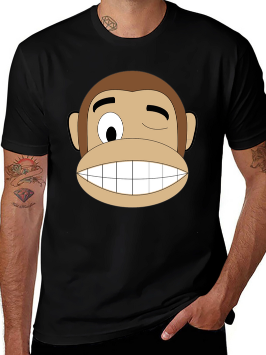 Funny Monkey Face Graphic T-Shirt - Black