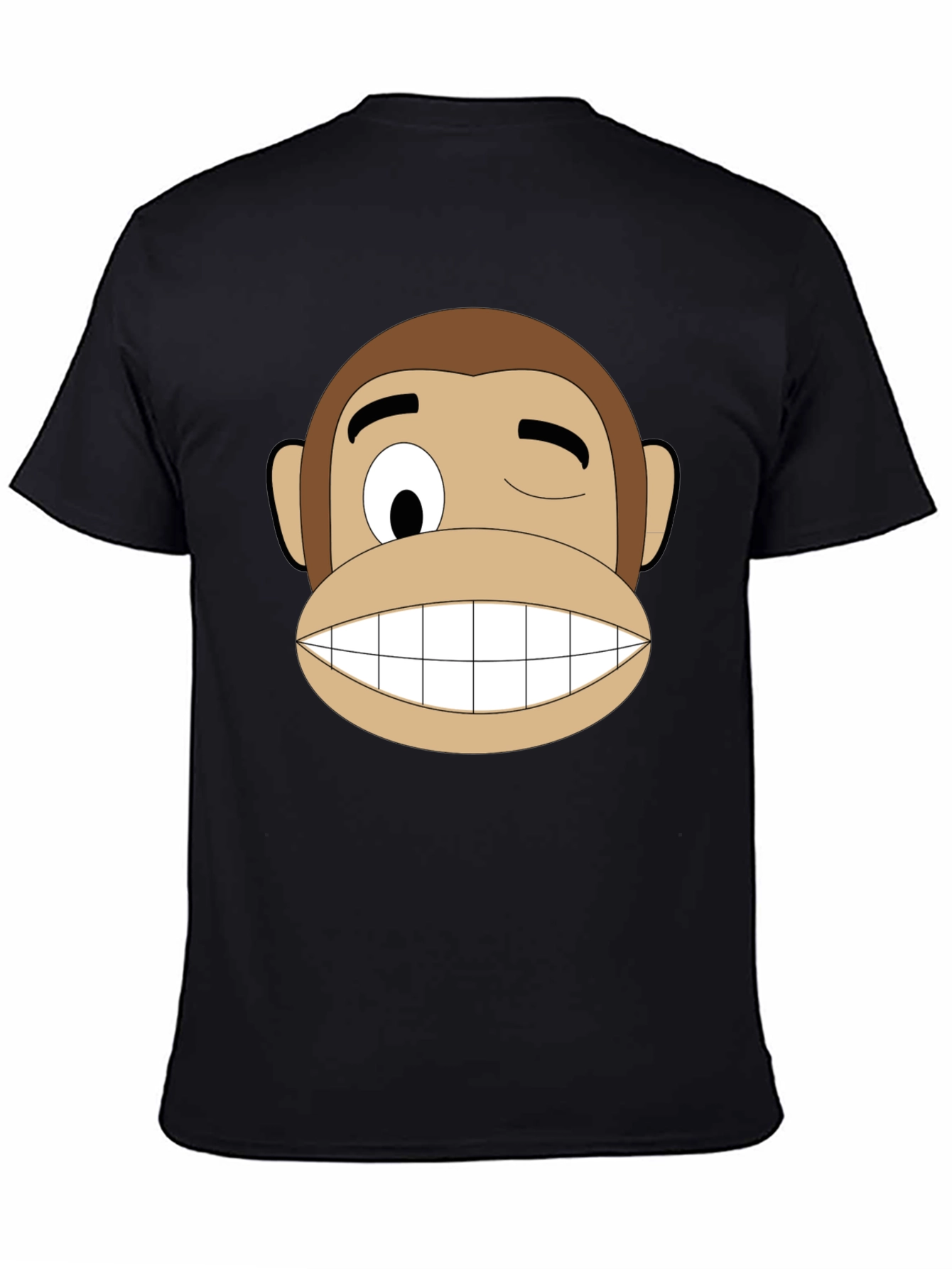 Funny Monkey Face Graphic T-Shirt - Black