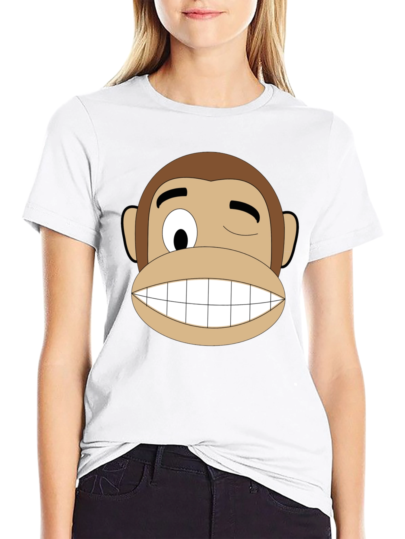 Funny Monkey Face Graphic T-Shirt - Black