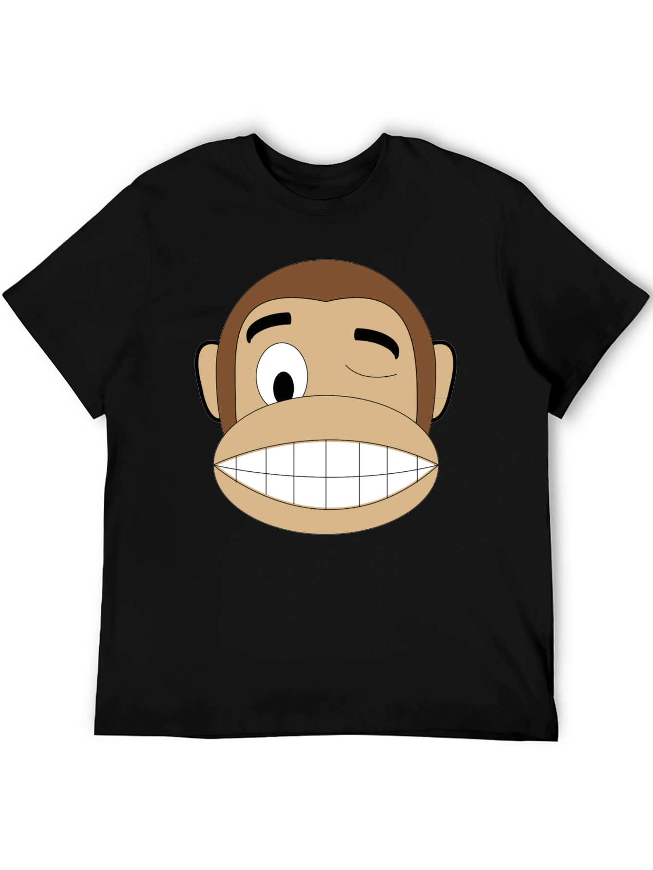 Funny Monkey Face Graphic T-Shirt - Black