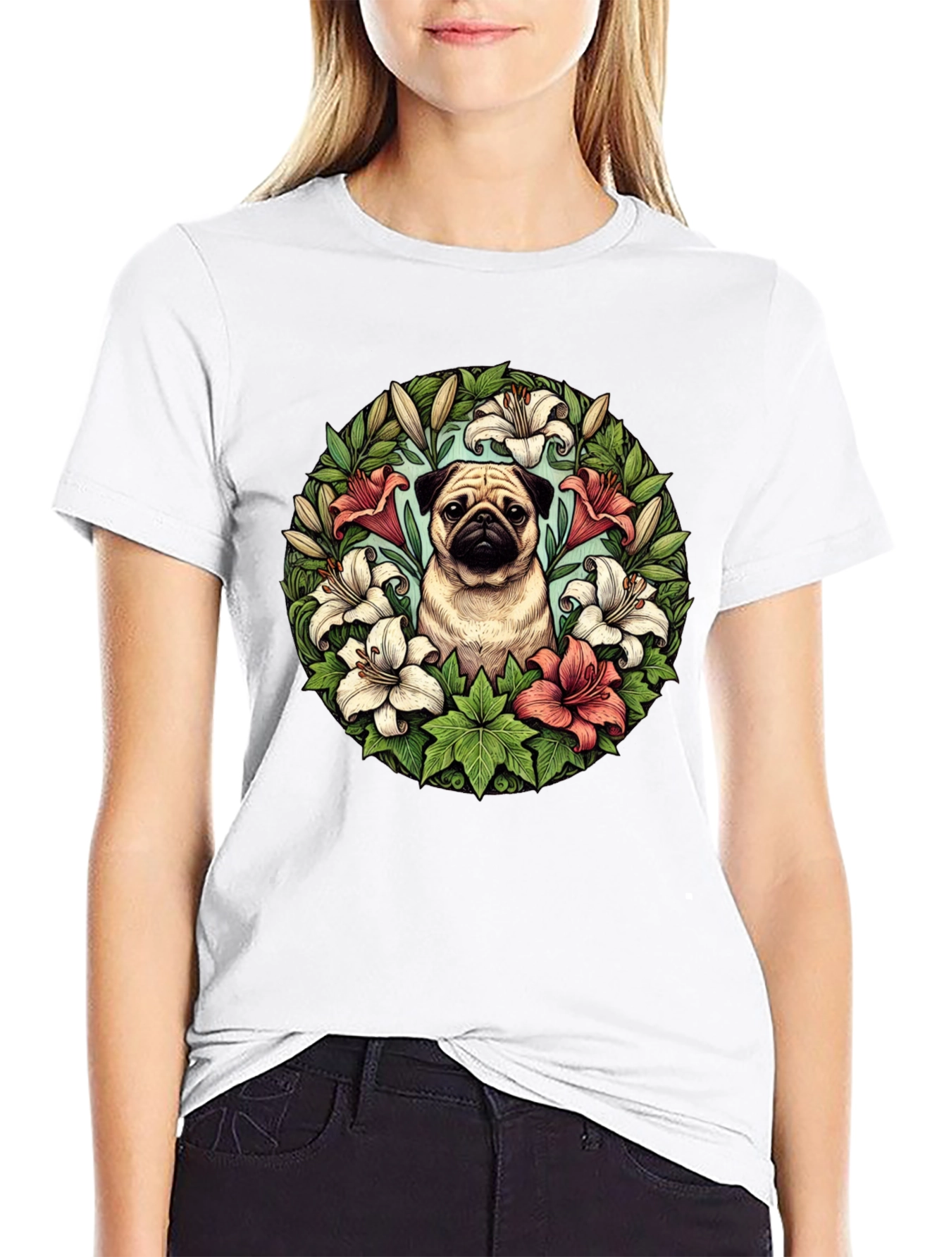 Pug and Lily Floral T-Shirt