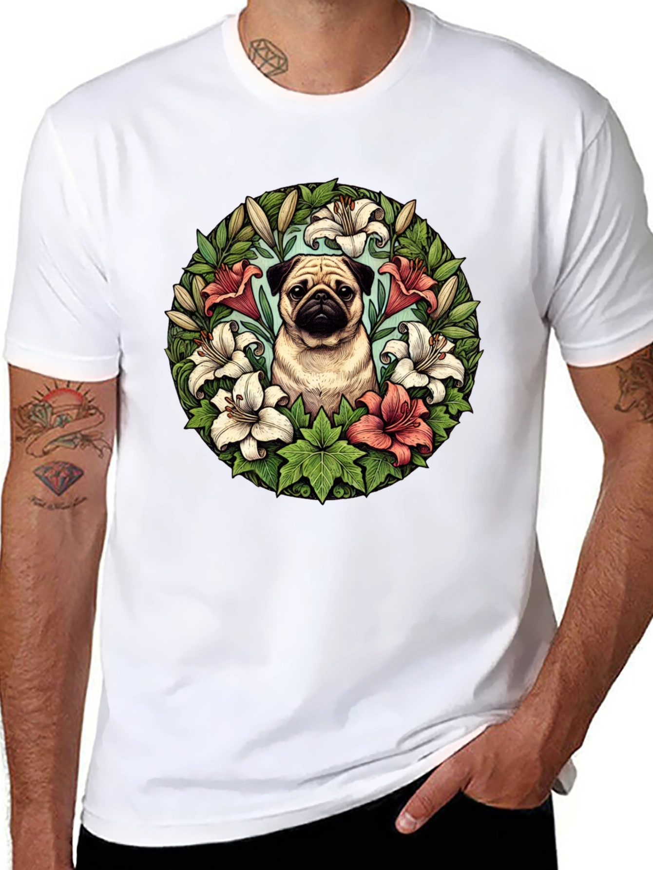 Pug and Lily Floral T-Shirt