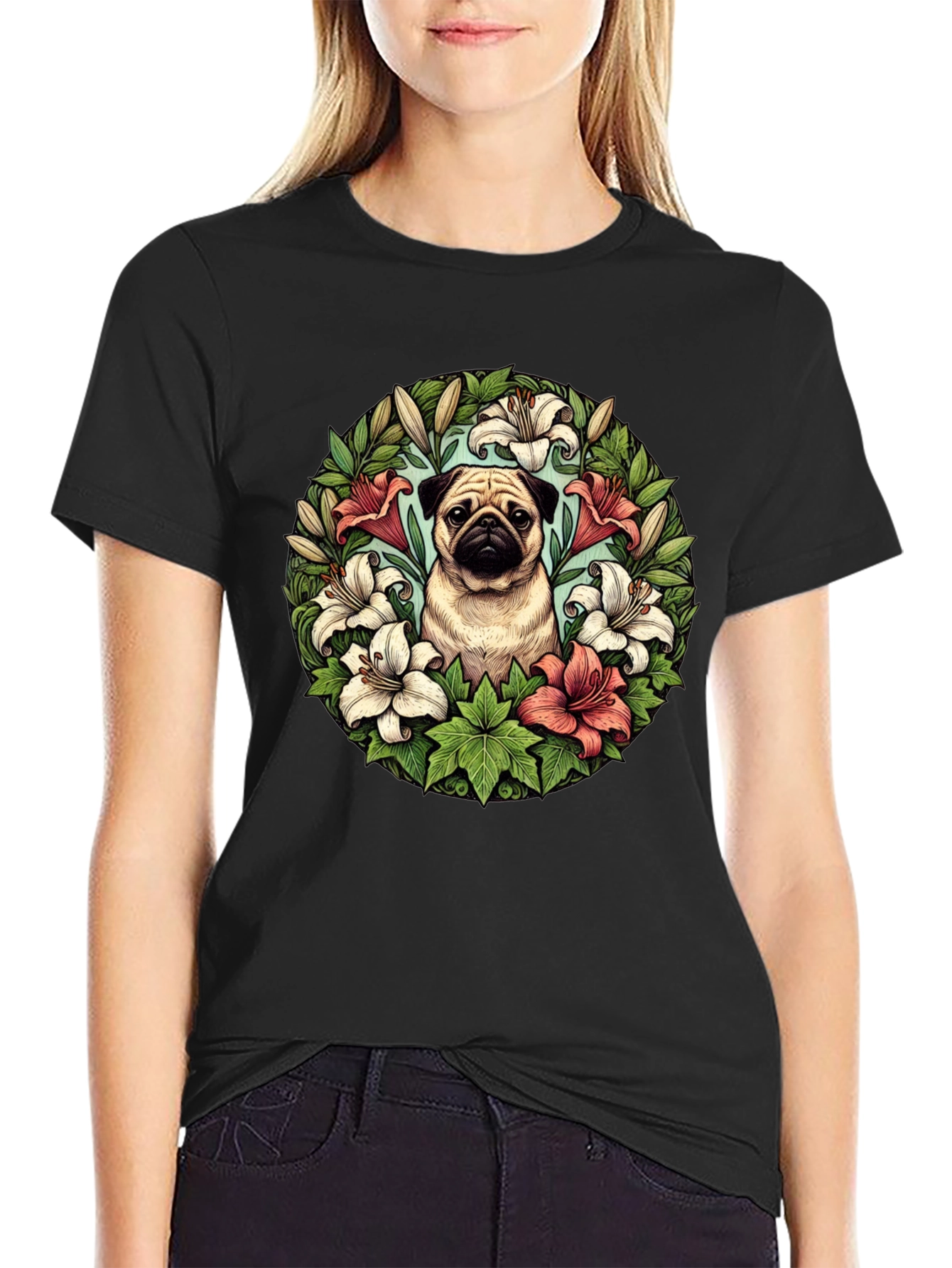 Pug and Lily Floral T-Shirt