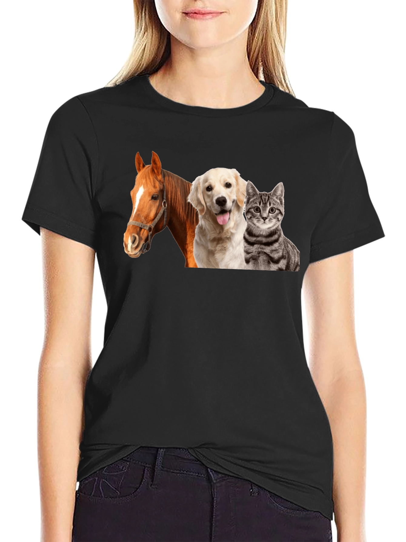 Novelty Animals T-Shirt: Horse Dog & Cat!