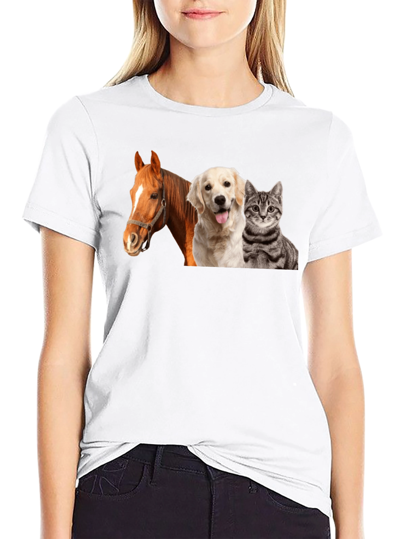 Novelty Animals T-Shirt: Horse Dog & Cat!