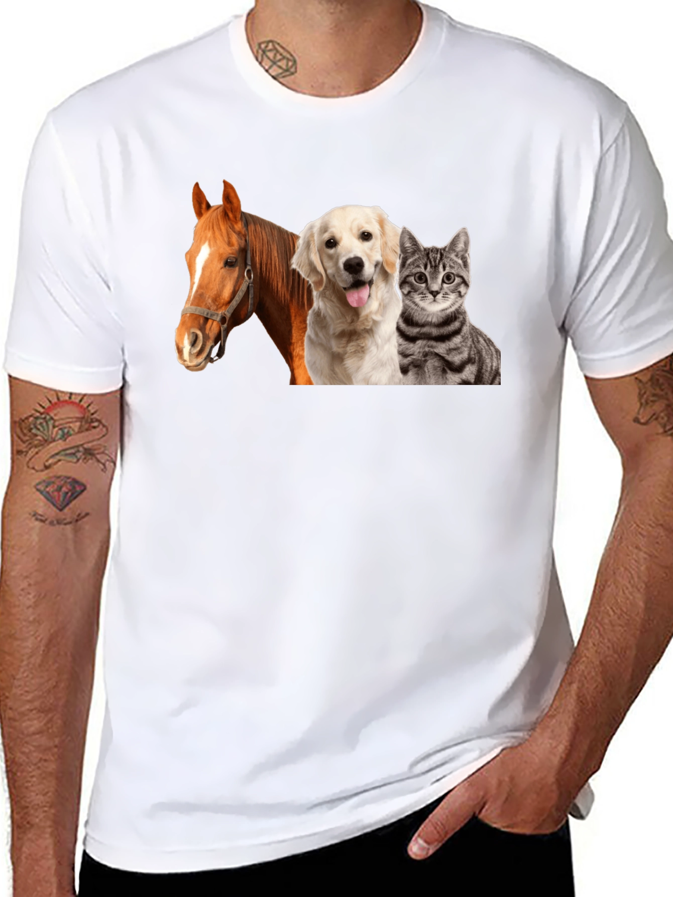 Novelty Animals T-Shirt: Horse Dog & Cat!