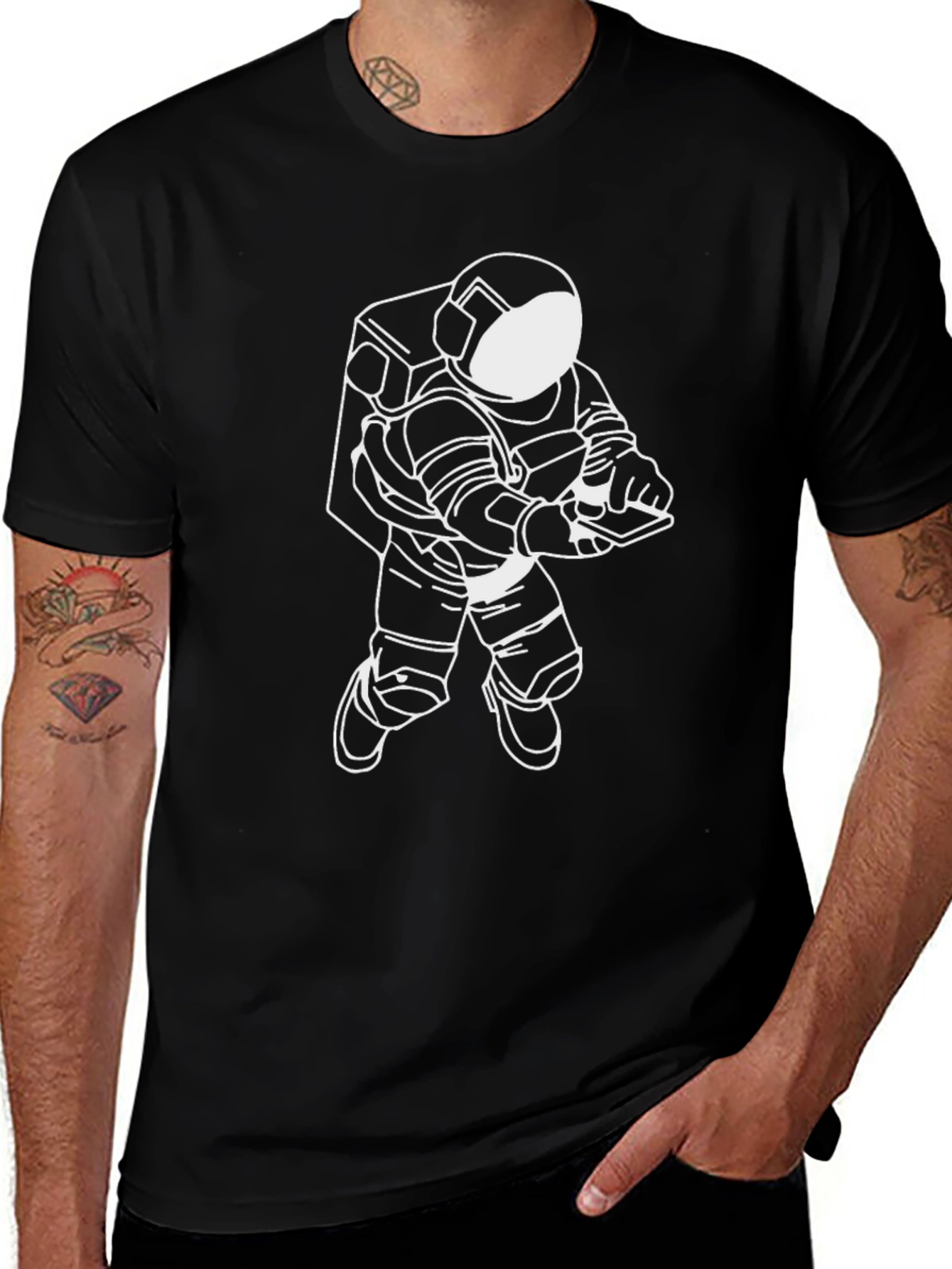 Astronaut Graphic T-Shirt - Black Crew Neck Tee
