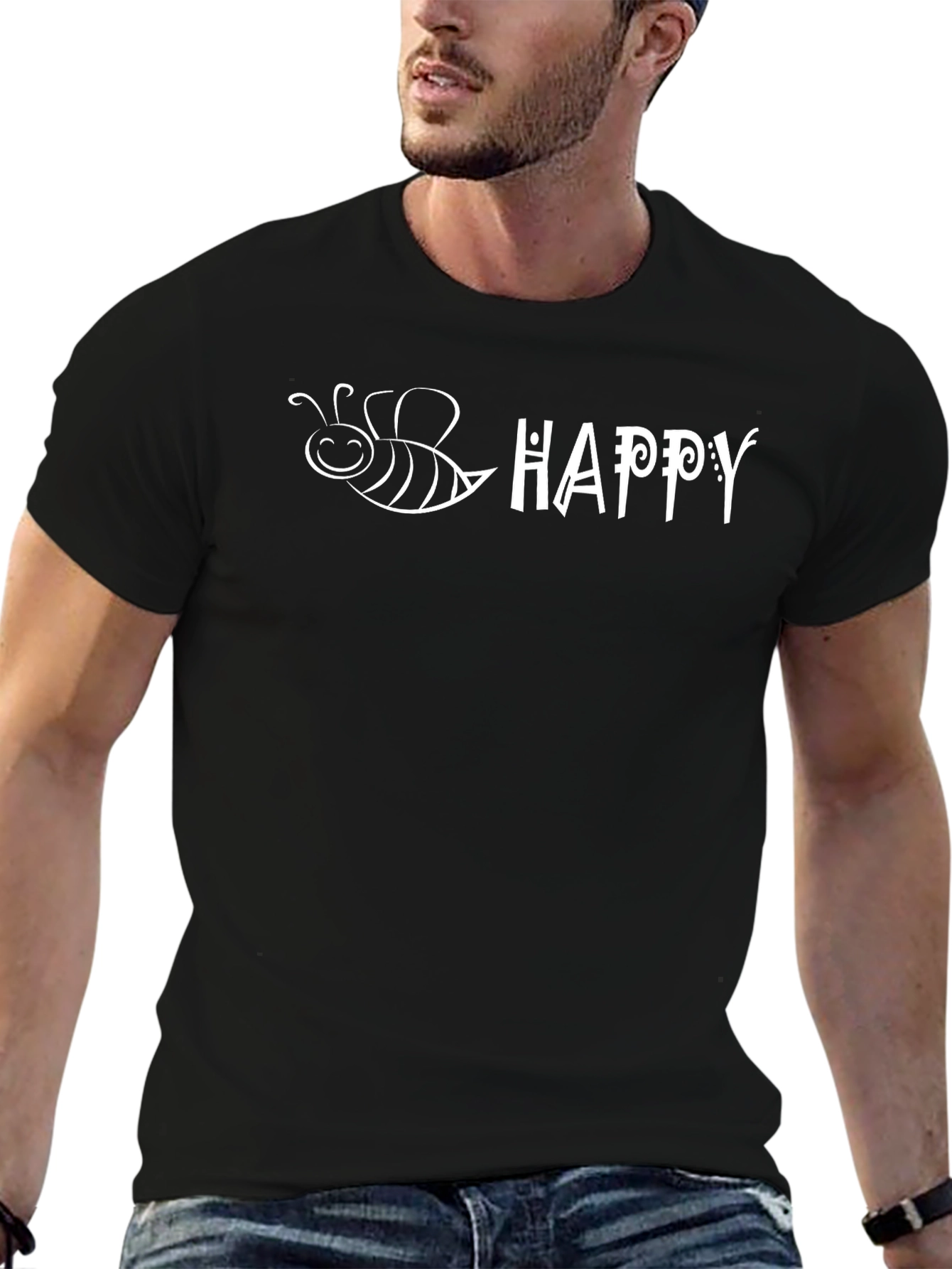 Bee Happy Graphic T-Shirt - Unisex Casual Tee