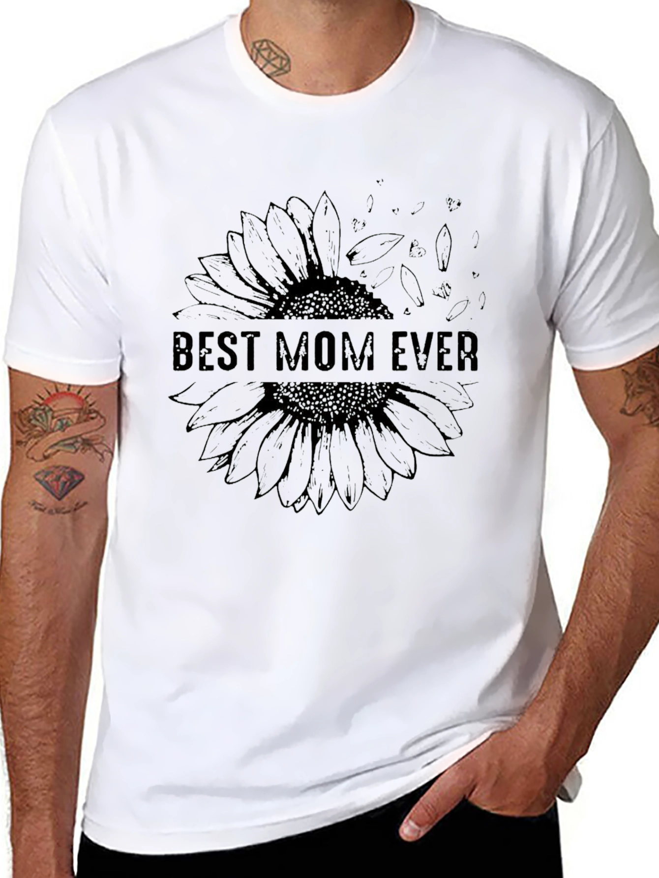 Best Mom Ever Sunflower Graphic Tee - Black