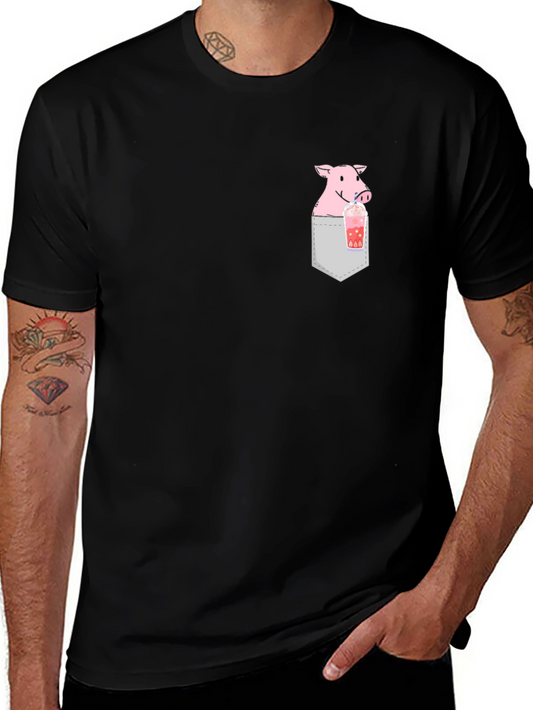 Pig Boba Pocket Tee - Cute Graphic T-Shirt
