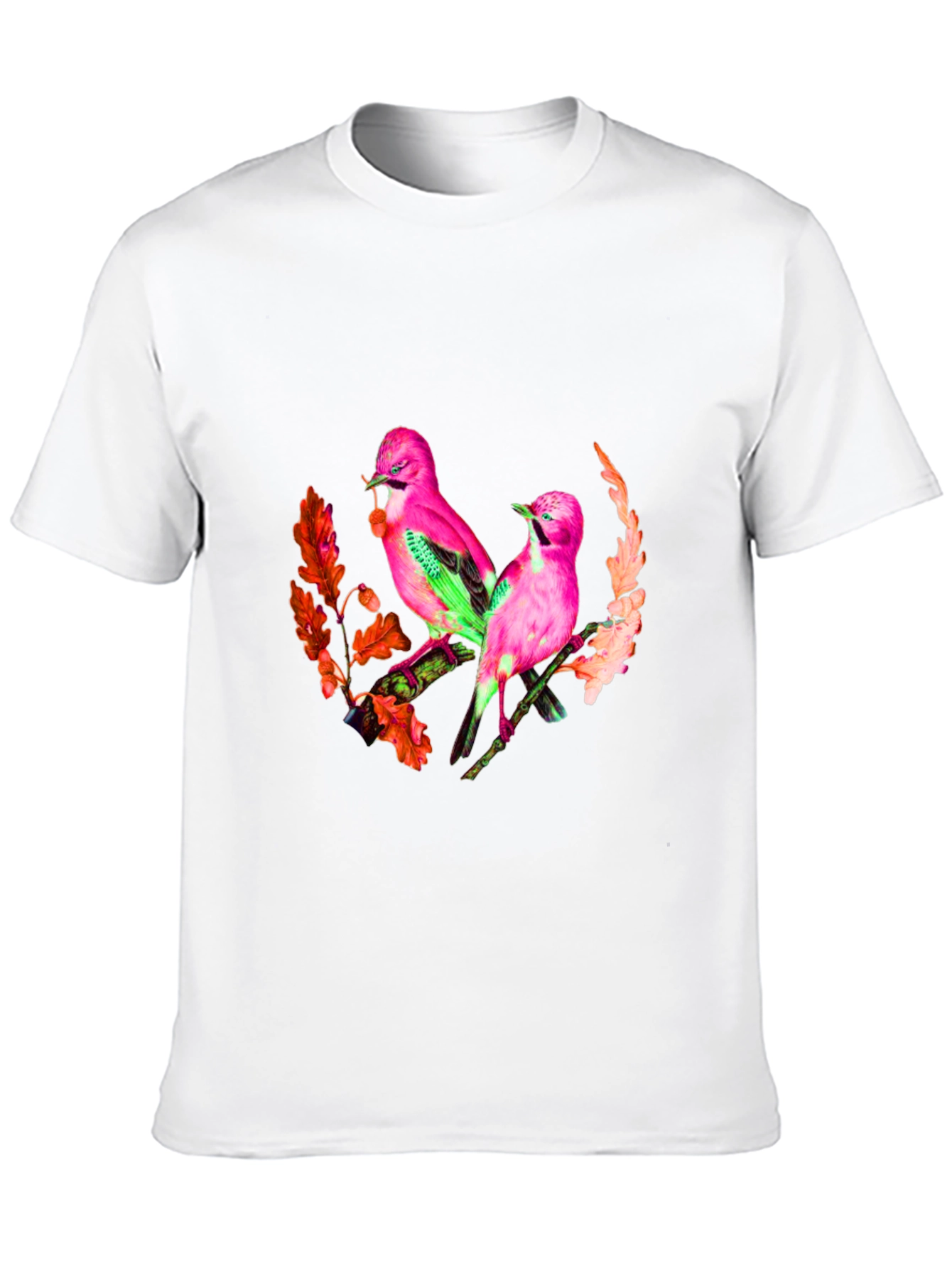 Pink Birds Graphic Print Black T-Shirt