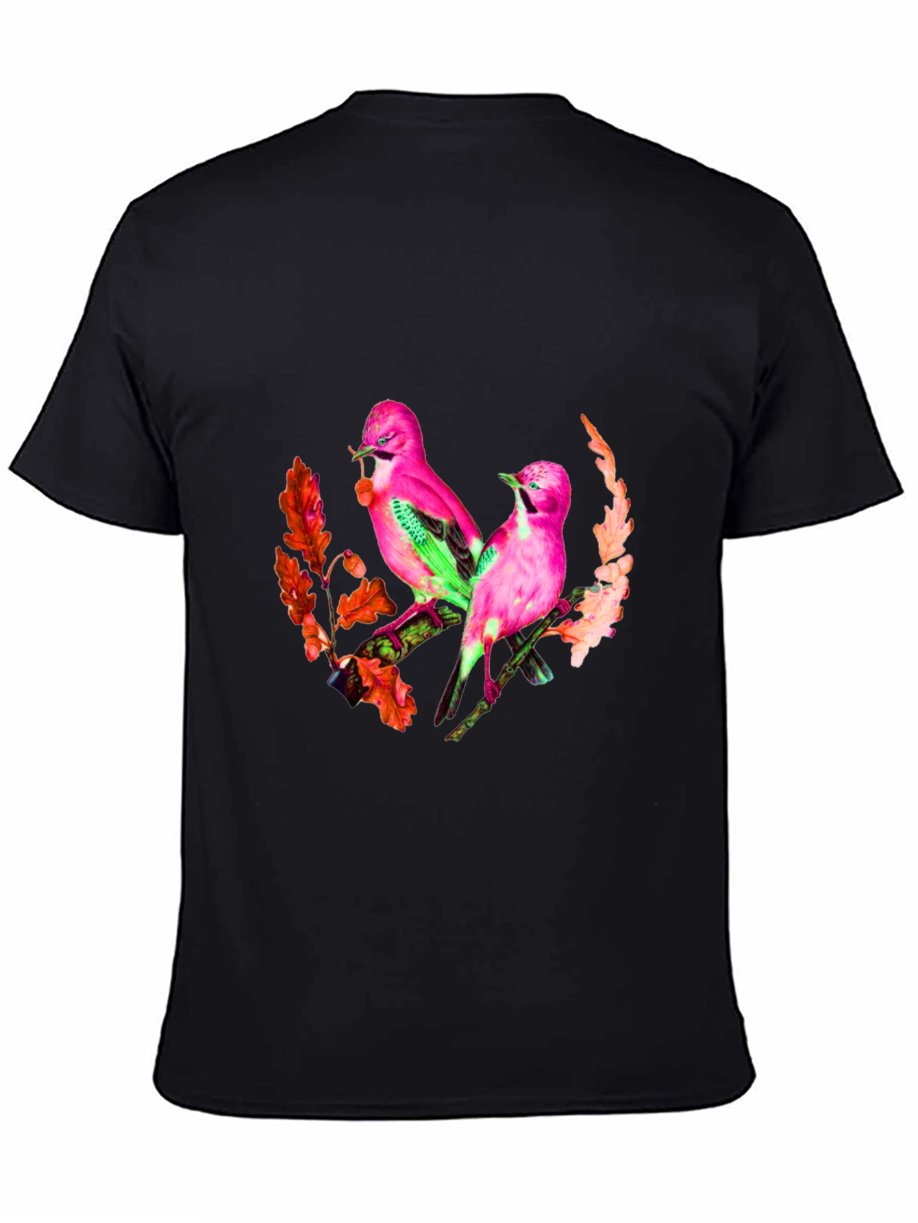 Pink Birds Graphic Print Black T-Shirt
