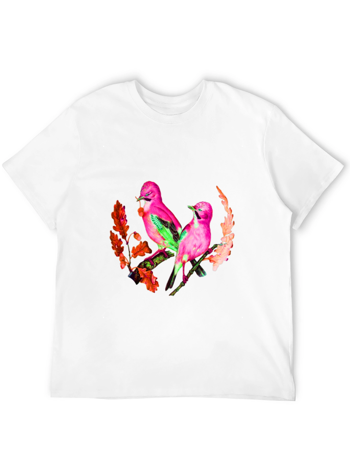 Pink Birds Graphic Print Black T-Shirt