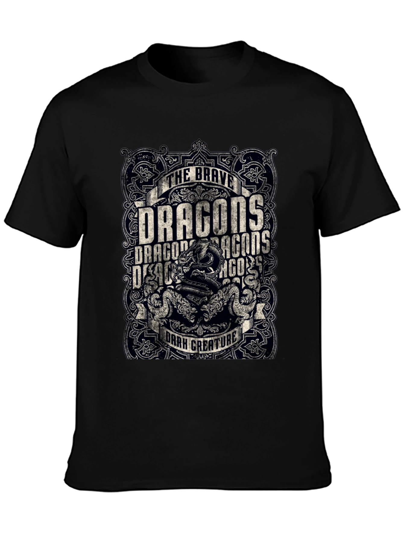 Brave Dragons Dark Creature Graphic Print Tee - Black