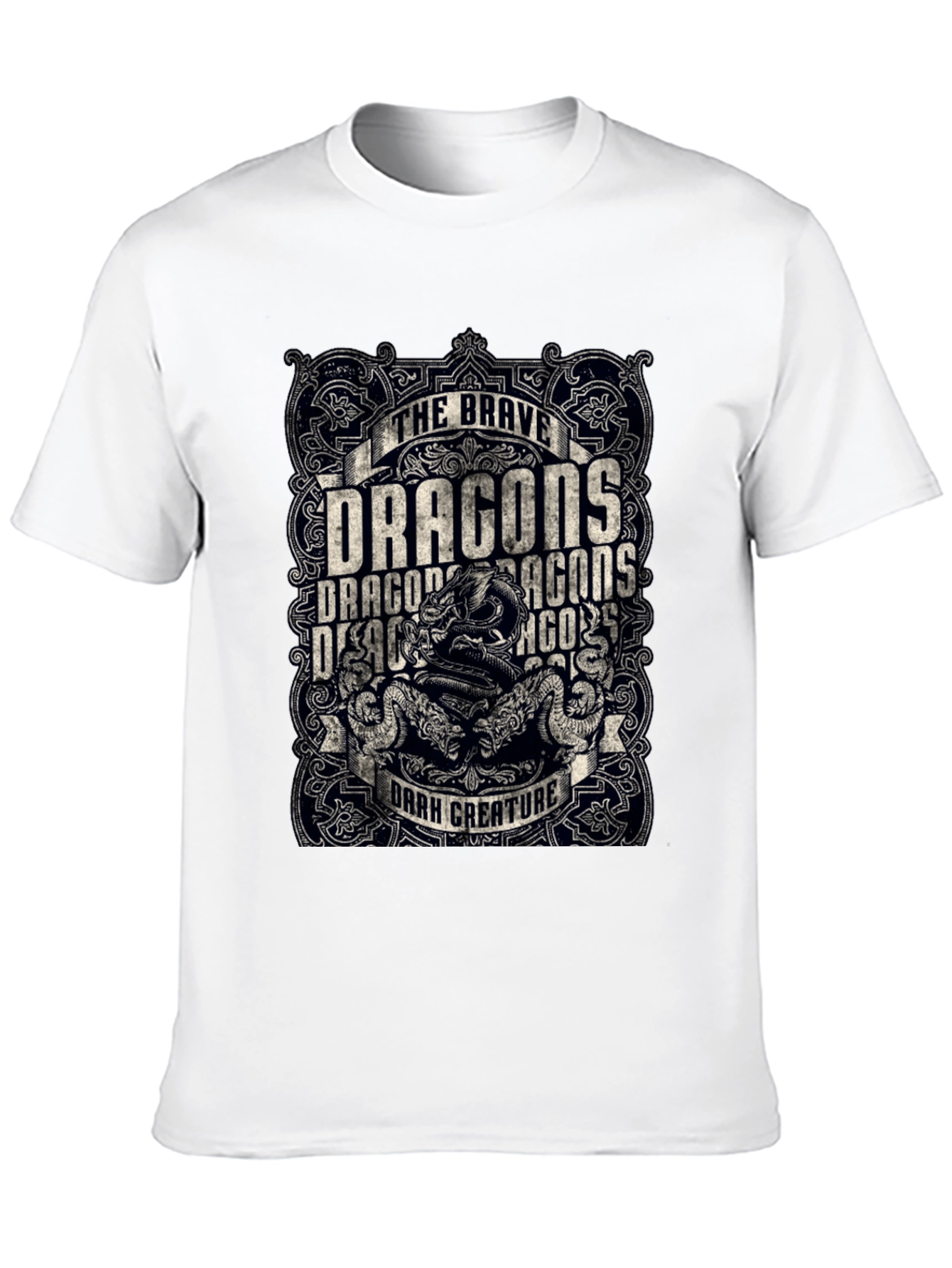 Brave Dragons Dark Creature Graphic Print Tee - Black