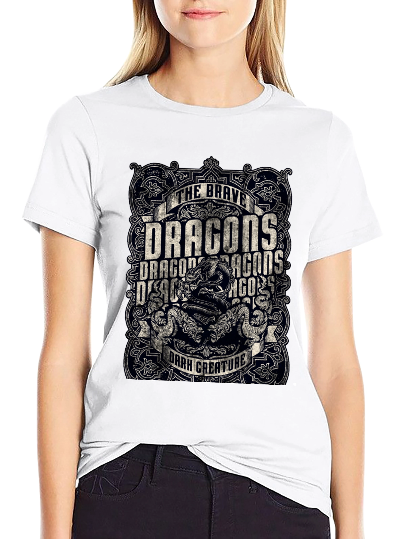 Brave Dragons Dark Creature Graphic Print Tee - Black