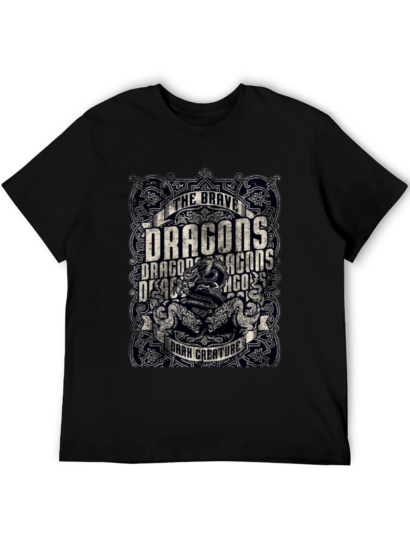 Brave Dragons Dark Creature Graphic Print Tee - Black