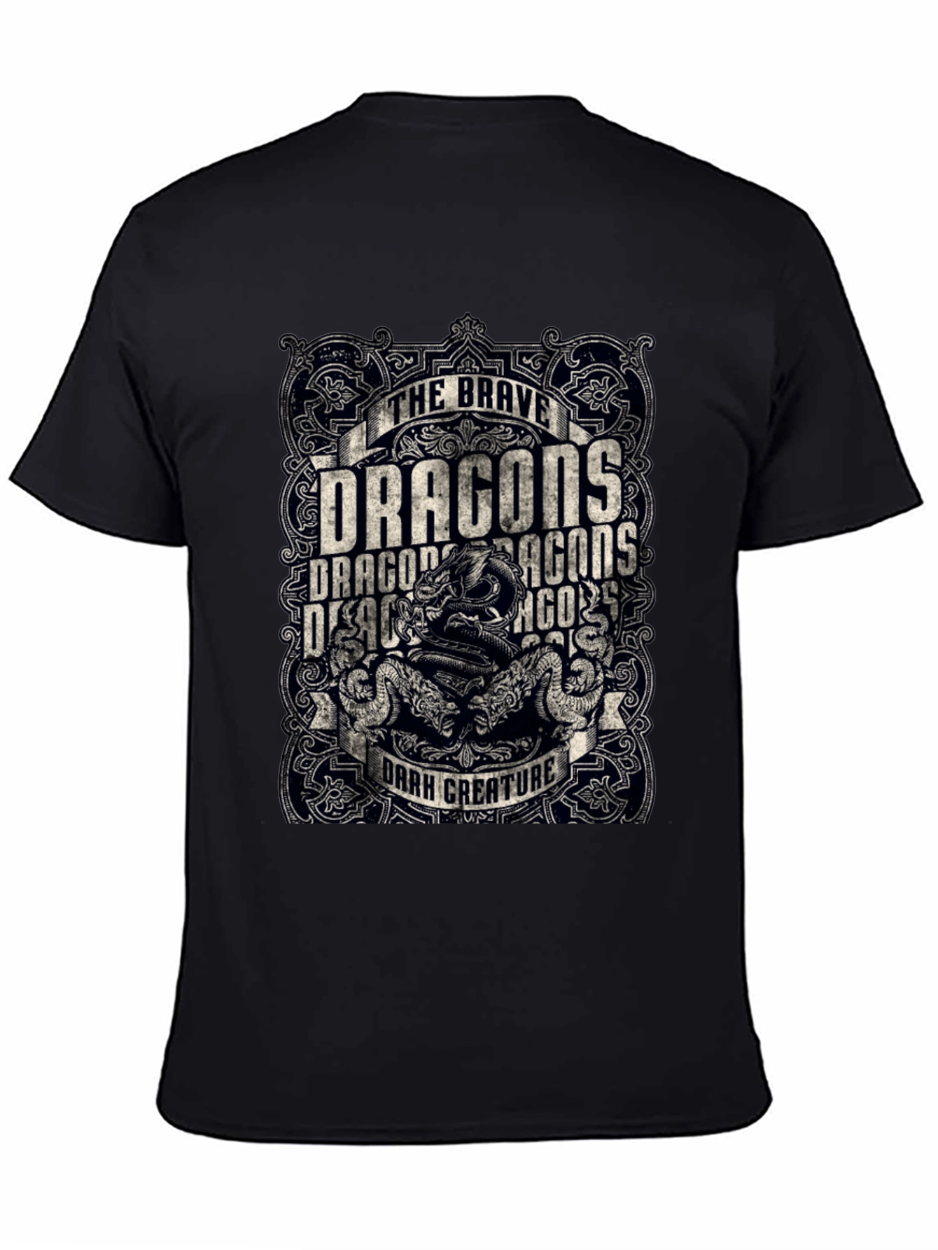 Brave Dragons Dark Creature Graphic Print Tee - Black