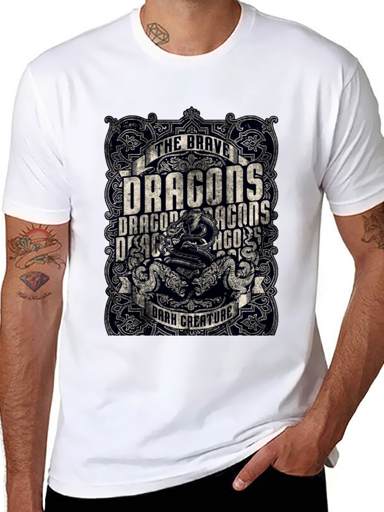 Brave Dragons Dark Creature Graphic Print Tee - Black