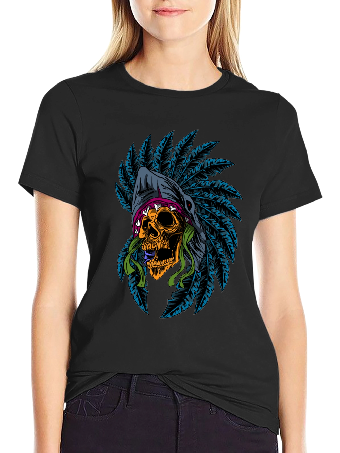 Skull Headdress Graphic Tee - Edgy Style