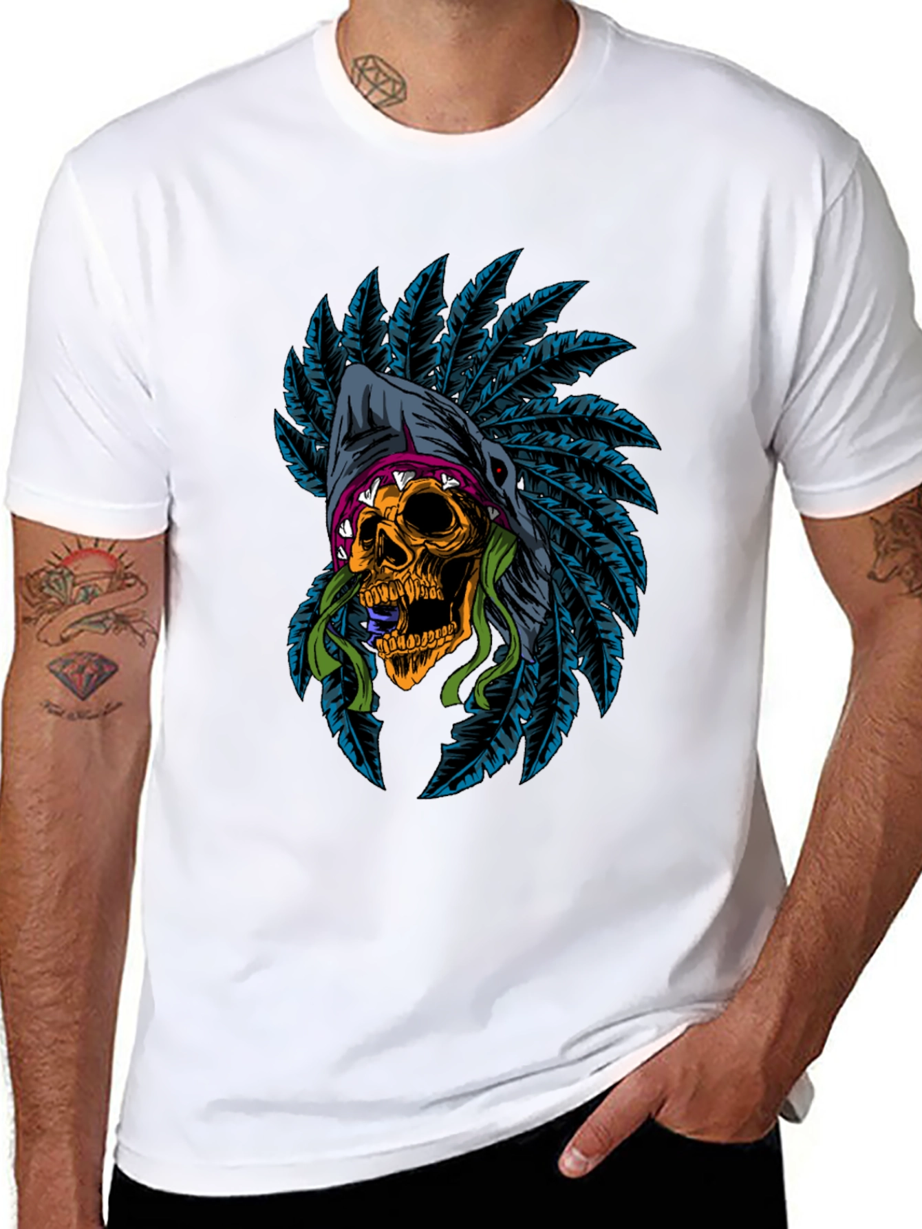 Skull Headdress Graphic Tee - Edgy Style