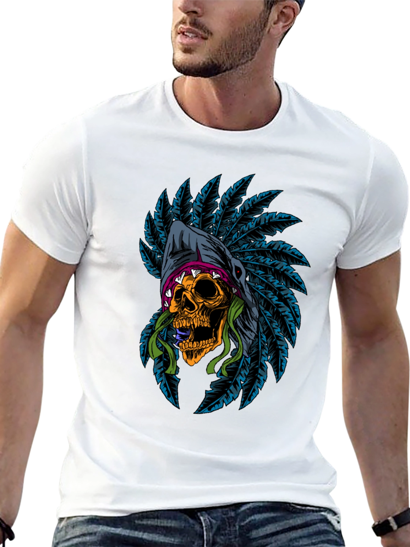 Skull Headdress Graphic Tee - Edgy Style