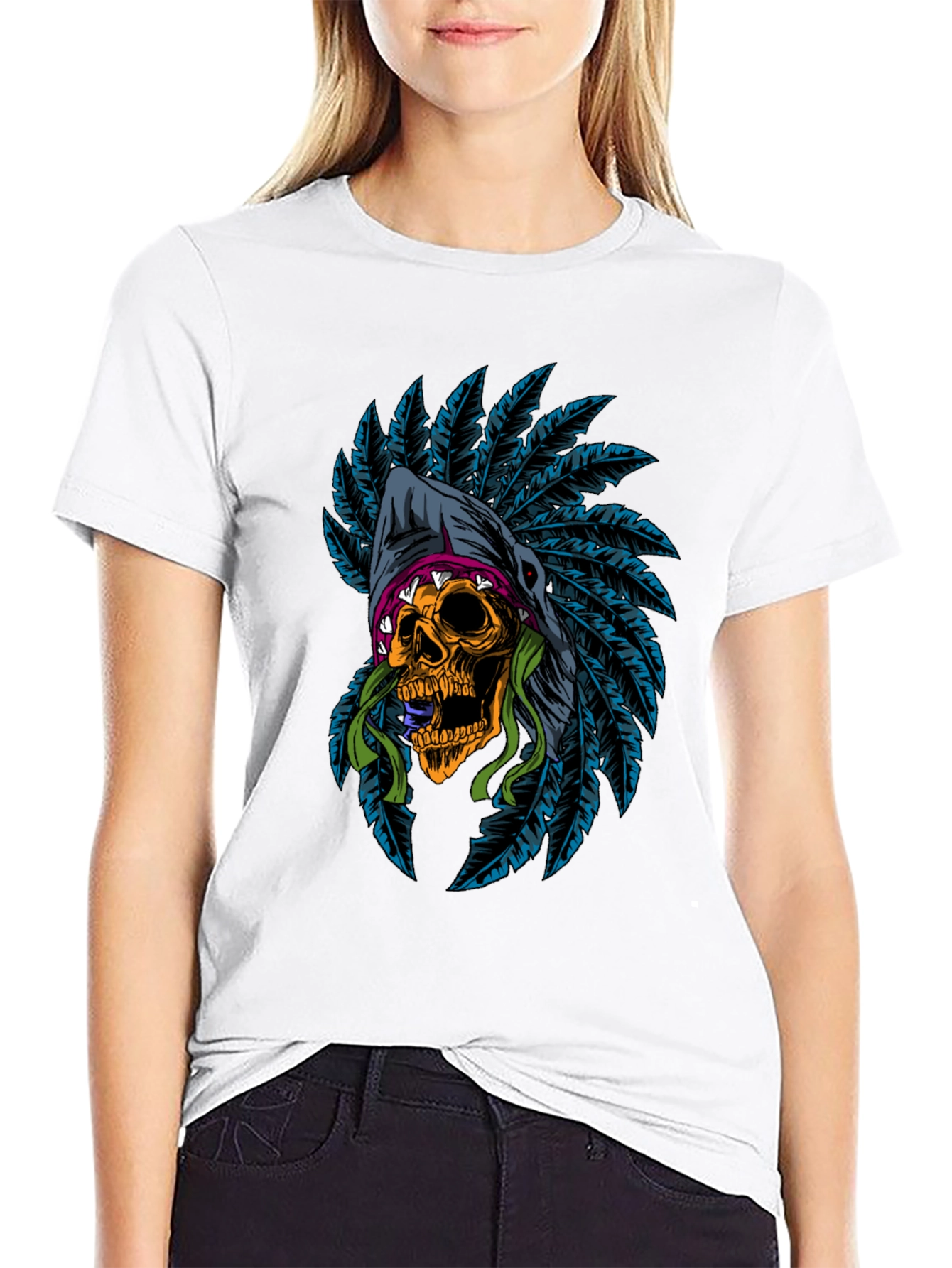Skull Headdress Graphic Tee - Edgy Style