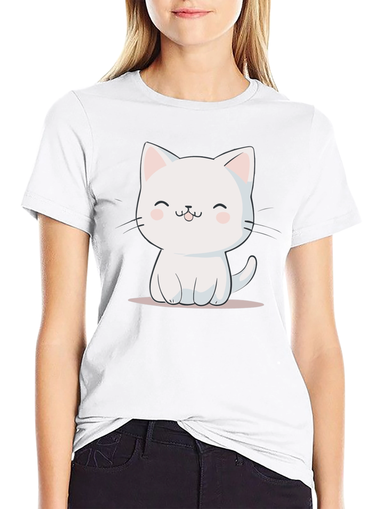 Cute Cat Graphic T-Shirt - Black