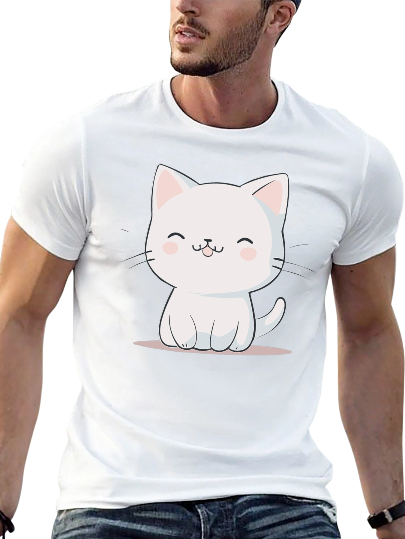Cute Cat Graphic T-Shirt - Black