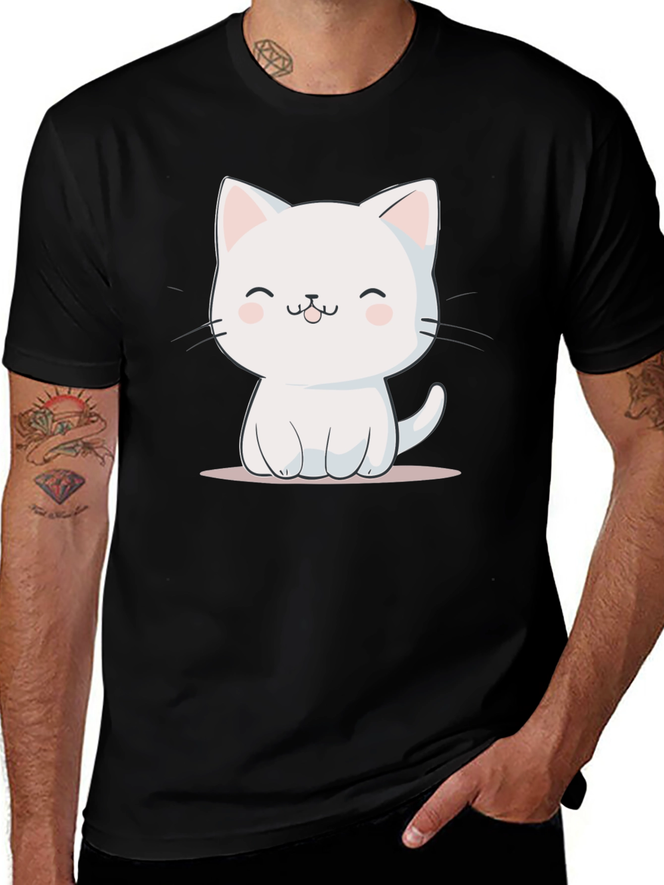 Cute Cat Graphic T-Shirt - Black