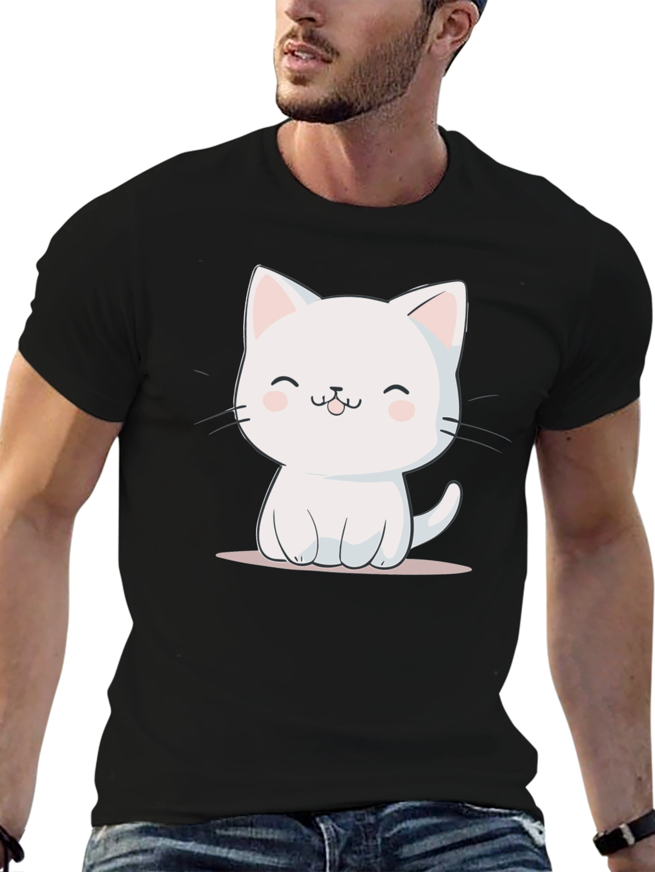 Cute Cat Graphic T-Shirt - Black