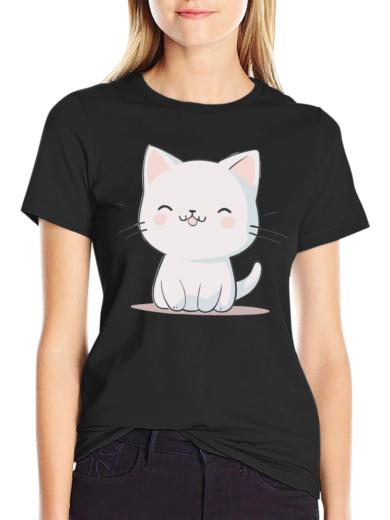 Cute Cat Graphic T-Shirt - Black
