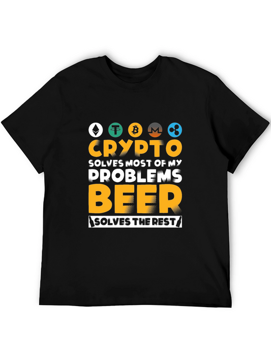 Crypto and Beer T-Shirt - Mens Short Sleeve Crew Neck