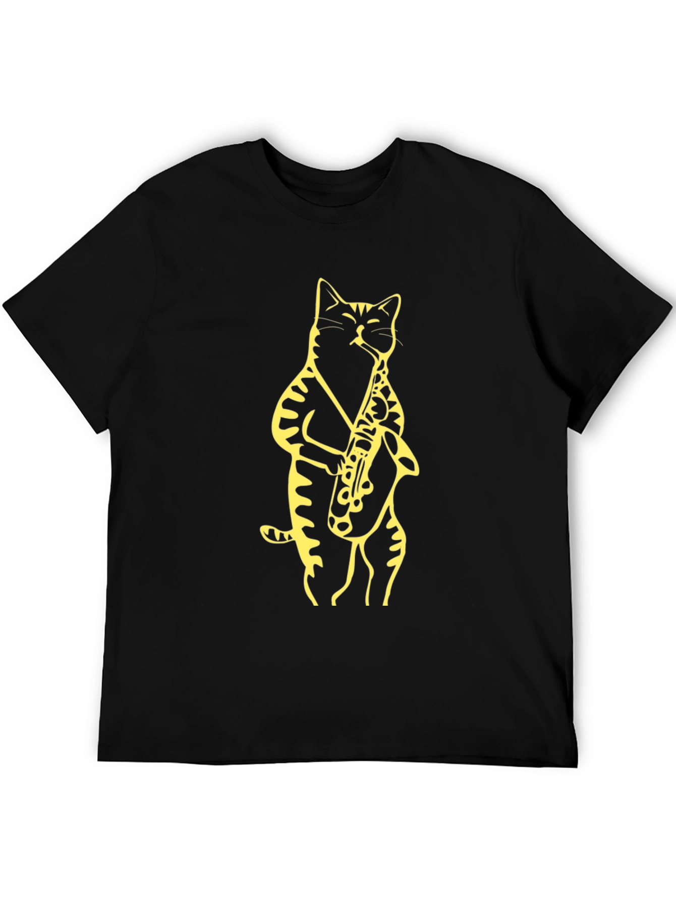 Cat Saxophone Black T-Shirt - Cool Musician Tee