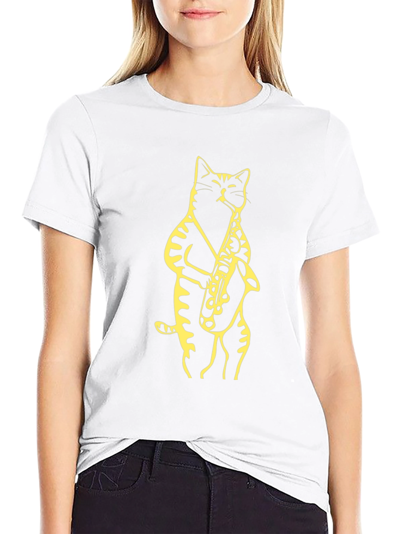 Cat Saxophone Black T-Shirt - Cool Musician Tee